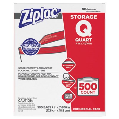 PLASTIC FOOD ZIP LOCK  BAGS QUART 500/CS